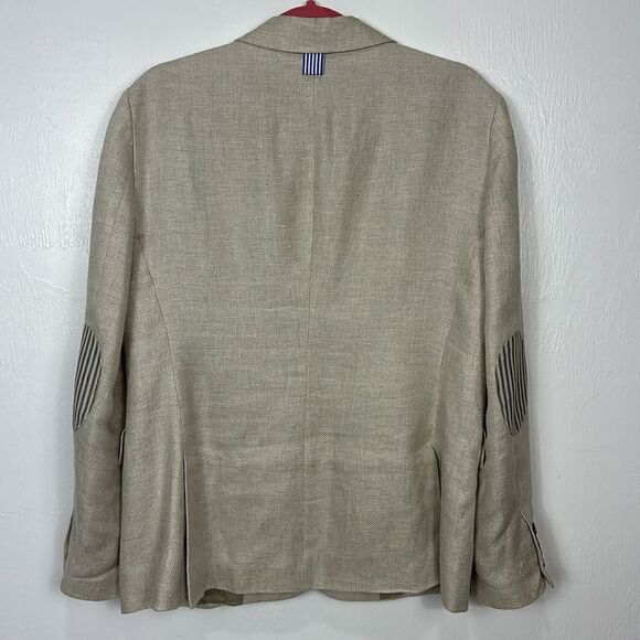 Faconnable Panama Linen Beige Two Button Closure Blazer Size 14 - Picture 6 of 14